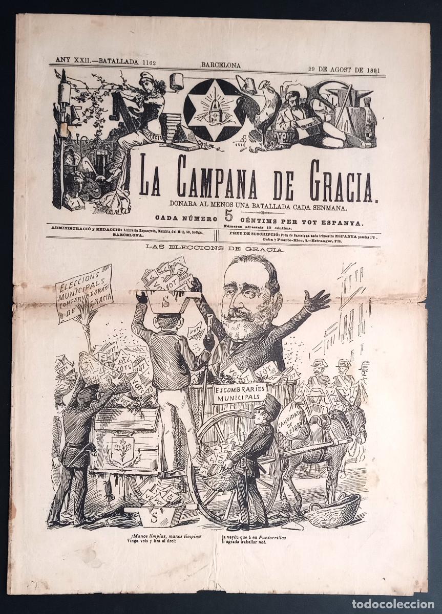 Colecionismo de Revistas e Jornais: LA CAMPANA DE GRACIA - ANY XXII, BATALLADA 1162 - 29 DE AGOST DE 1891