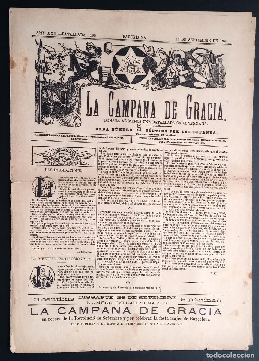 Coleccionismo de revistas y peri&oacute;dicos: LA CAMPANA DE GRACIA - ANY XXII, BATALLADA 1165 - 19 DE SEPTEMBRE DE 1891