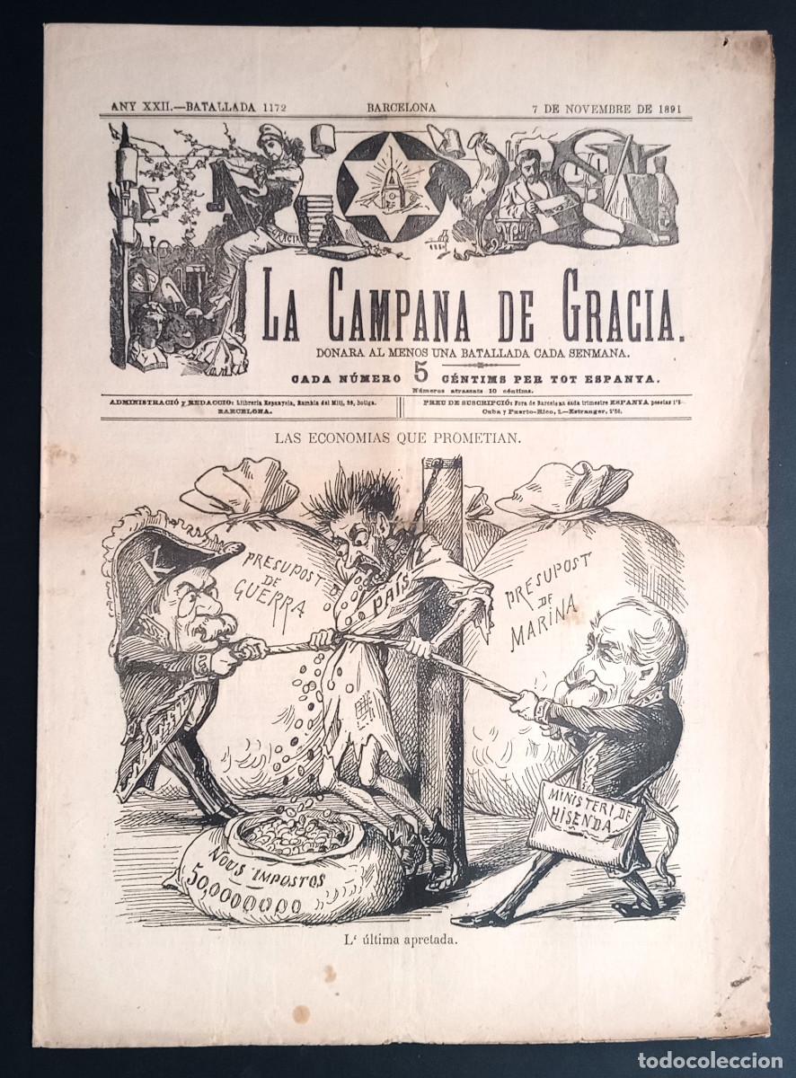 Coleccionismo de revistas y peri&oacute;dicos: LA CAMPANA DE GRACIA - ANY XXII, BATALLADA 1172 - 24 DE NOVEMBRE DE 1891