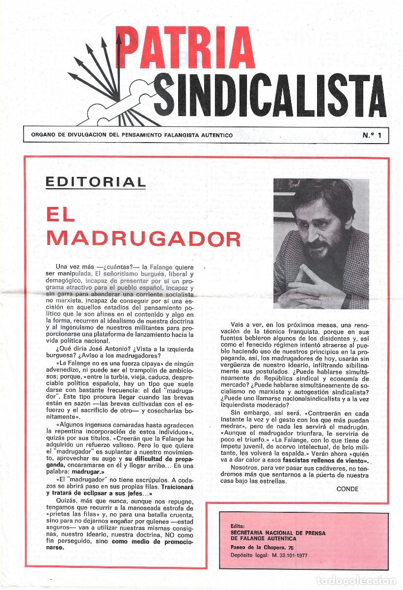 Collection Magazines and Newspapers: N&deg;1 PATRIA SINDICALISTA FALANGE ESPA&Ntilde;OLA AUT&Eacute;NTICA 1977