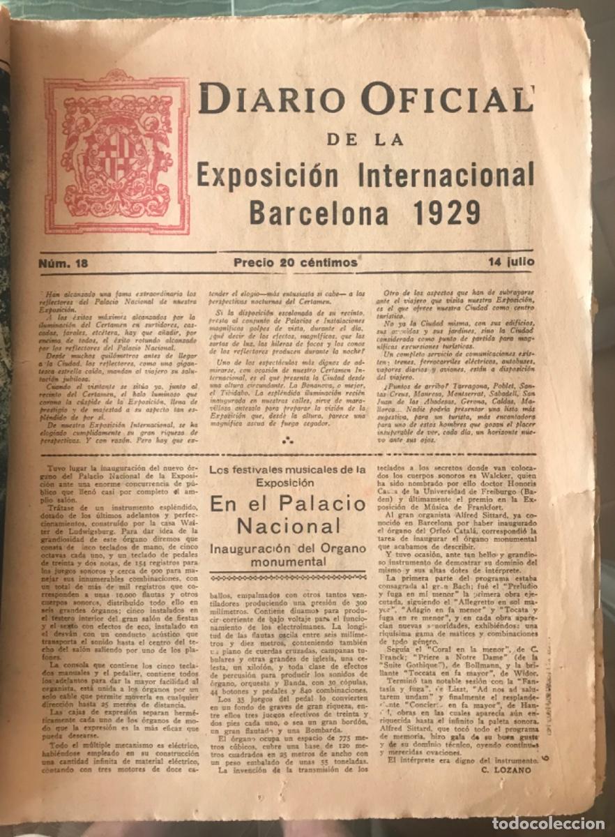 Coleccionismo de revistas y peri&oacute;dicos: DIARIO OFICIAL EXPO. INTER. Barcelona 1929 - 14 de Julio - Faltan cubiertas.