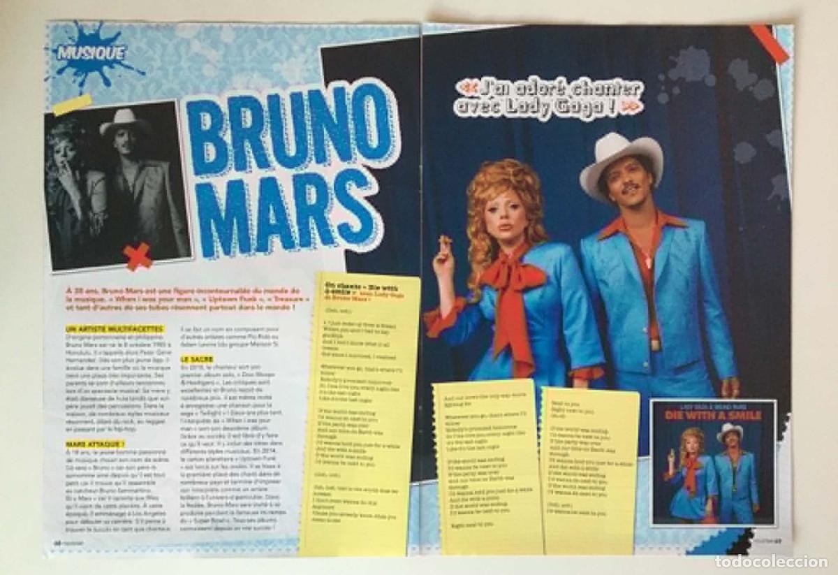 Coleccionismo de revistas y peri&oacute;dicos: Bruno Mars & Lady Gaga Die With A Smile Original 2-Page Magazine Article Clipping A3 YouStar France