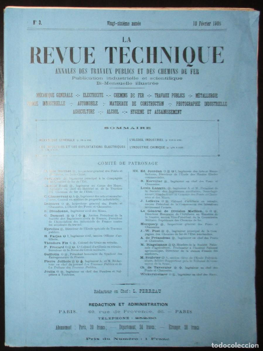 Collezionismo di Riviste e Giornali: LA REVUE TECHNIQUE. ANALES DE OO. PP. Y FERROCARRIL. REVISTA INDUSTRIAL Y CIENT&Iacute;FICA. N&ordm; 3 DE 1905.