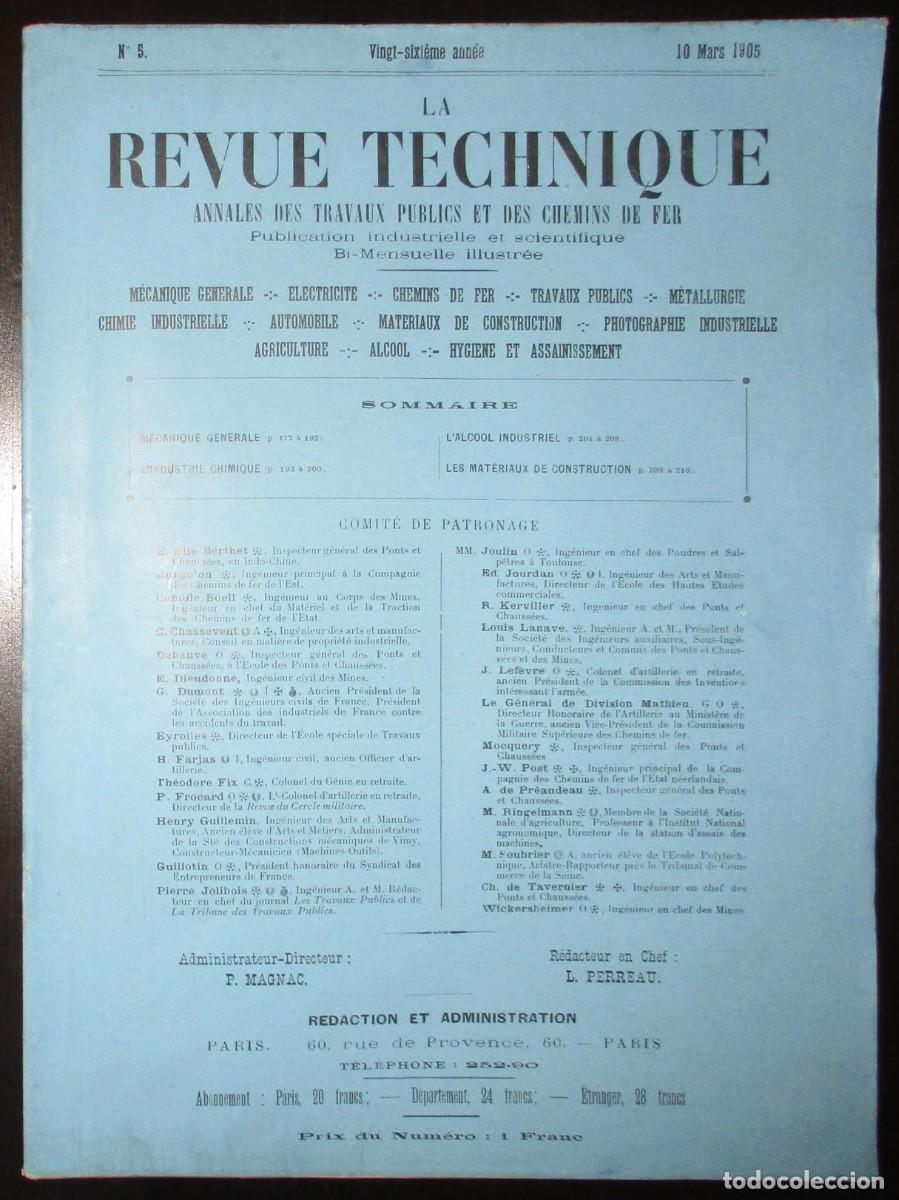 Collezionismo di Riviste e Giornali: LA REVUE TECHNIQUE. ANALES DE OO. PP. Y FERROCARRIL. REVISTA INDUSTRIAL Y CIENT&Iacute;FICA. N&ordm; 5 DE 1905.