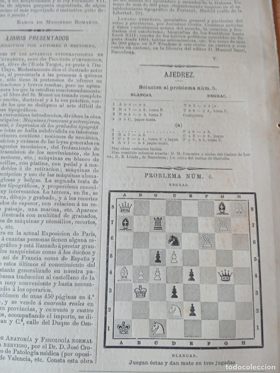 Coleccionismo de revistas y peri&oacute;dicos: REVISTA ENTERA A&Ntilde;O 1878 PROBLEMAS ANTIGUOS DE AJEDREZ