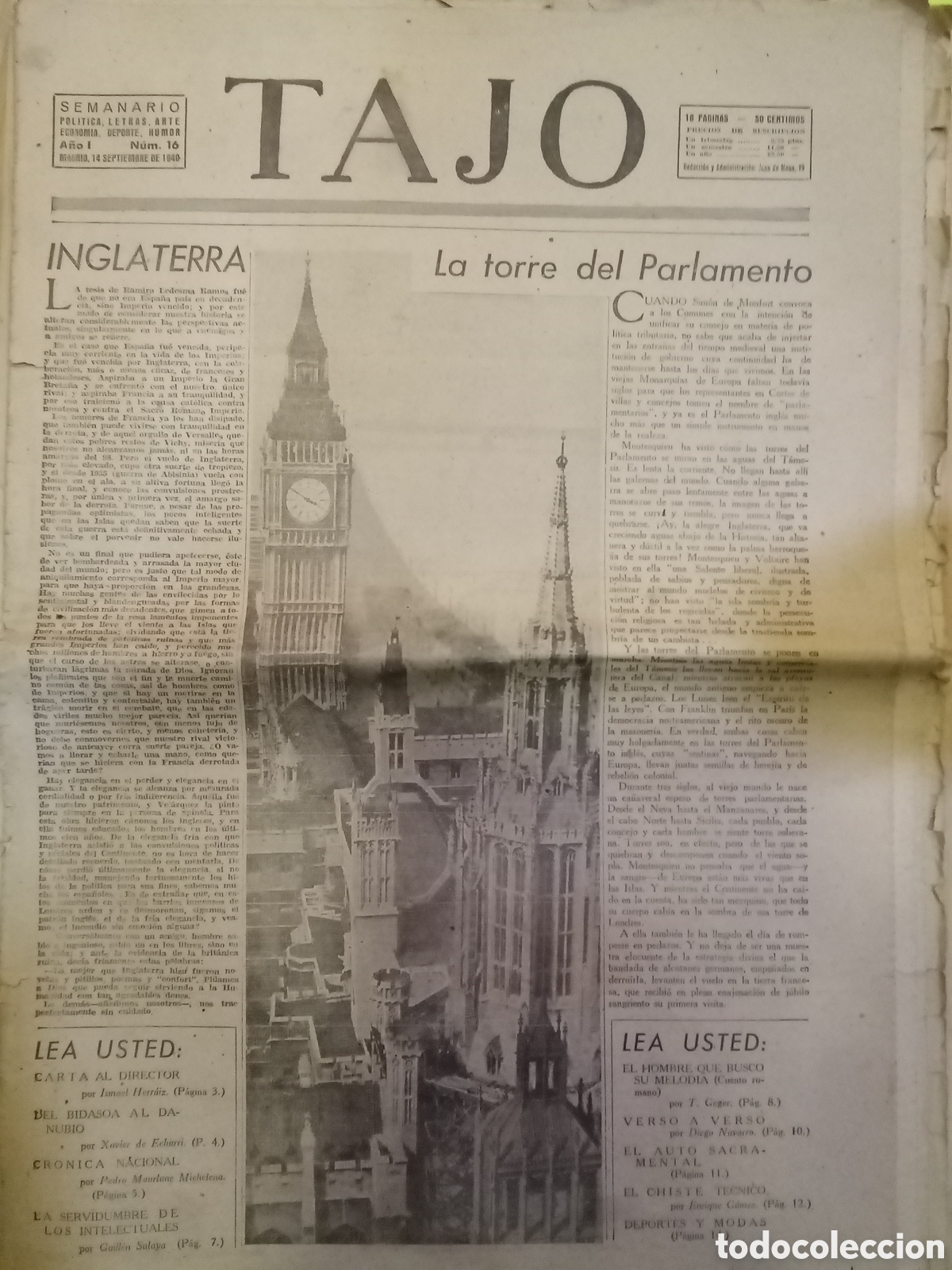 Sammeln von Zeitschriften und Zeitungen: Tajo, A&ntilde;o I, N&ordm;. 16. 14 septiembre 1940.
