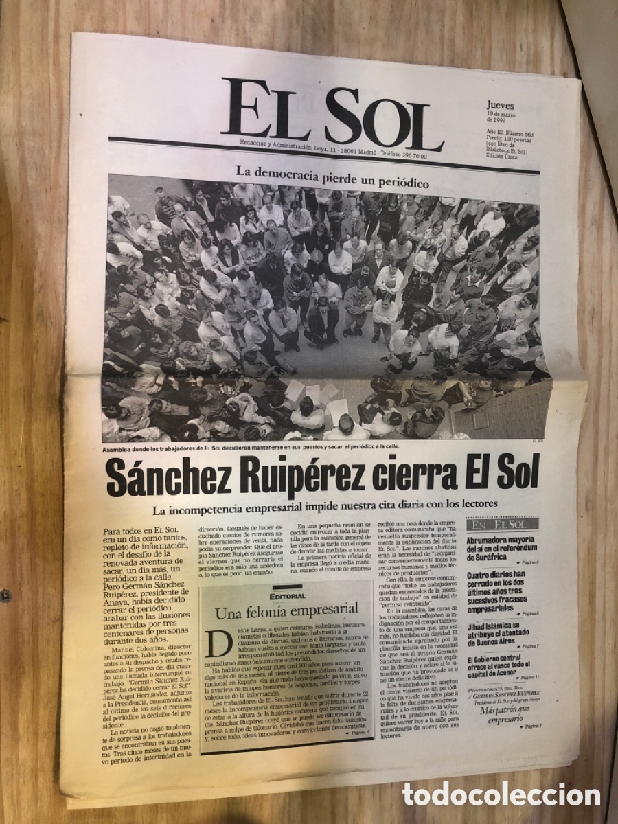 Sammeln von Zeitschriften und Zeitungen: El Sol, A&ntilde;o III. N&ordm;663