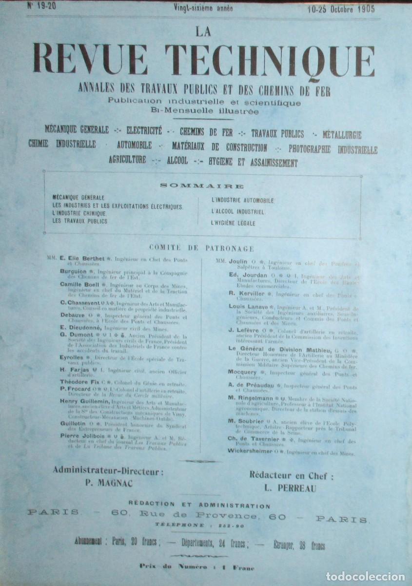 Collection Magazines and Newspapers: LA REVUE TECHNIQUE. ANALES DE OO. PP. Y FERROCARRIL. REVISTA INDUSTRIA Y CIENCIA. N&ordm; 19/20 DE 1905.