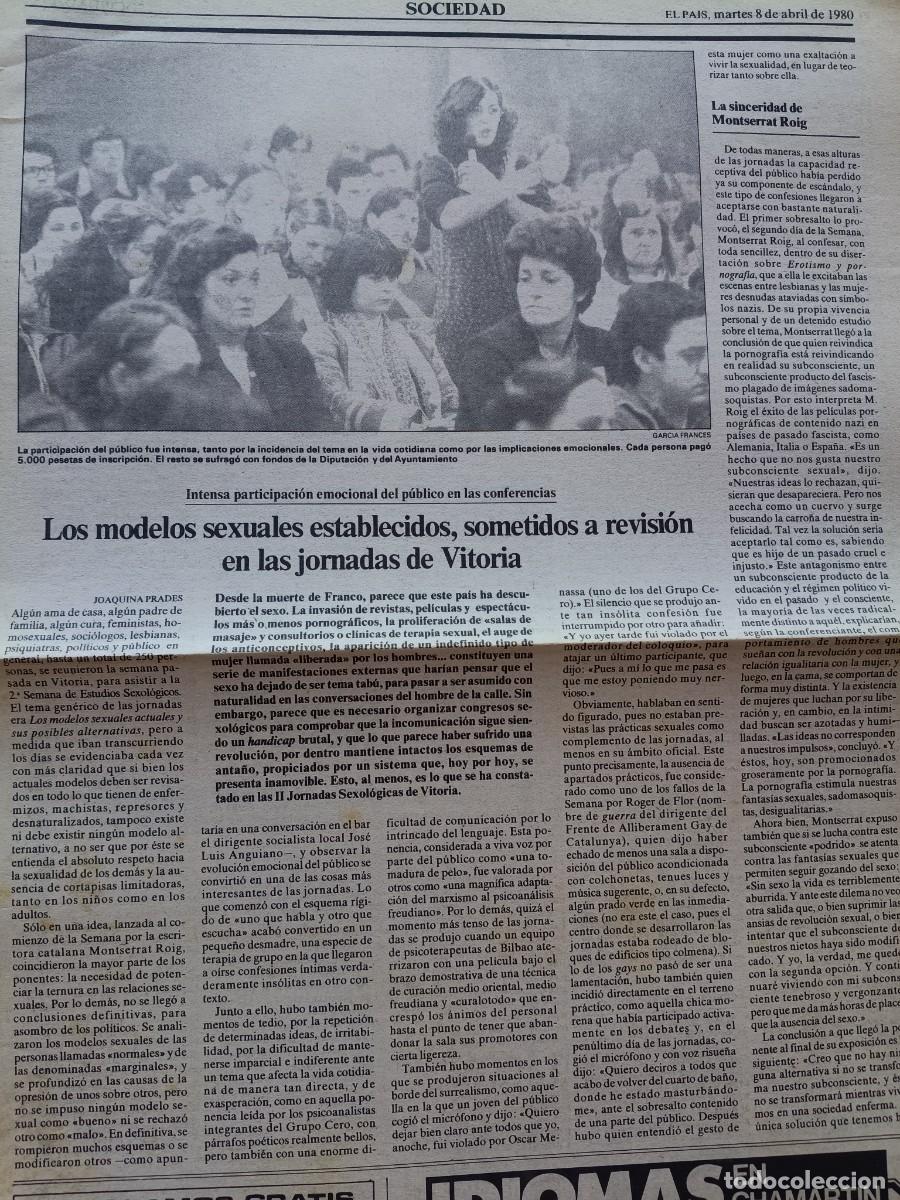 Coleccionismo de revistas y peri&oacute;dicos: II JORNADAS SEXOLOGICAS DE VITORIA. MONTSERRAT ROIG, FEMINISMO, VICENT MARQU&Eacute;S. EL PA&Iacute;S ABRIL 1980