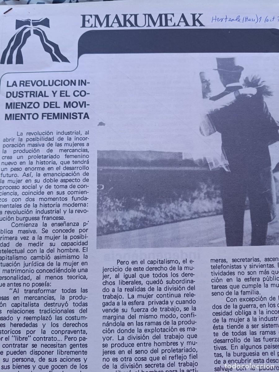 Coleccionismo de revistas y peri&oacute;dicos: LA REVOLUCI&Oacute;N INDUSTRIAL Y EL COMIENZO DEL MOVIMIENTO FEMINISTA 3 PAGS. REVISTA HERTZALE (HASI) 1977