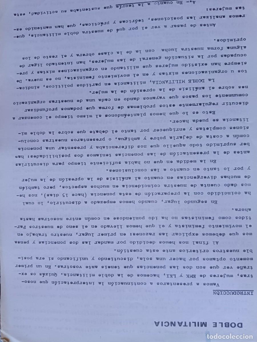Coleccionismo de revistas y peri&oacute;dicos: DOCUMENTO DEL DEBATE SOBRE DOBLE MILITANCIA EN EL MOVIMIENTO FEMINISTA. MUJERES DE EMK Y LKI