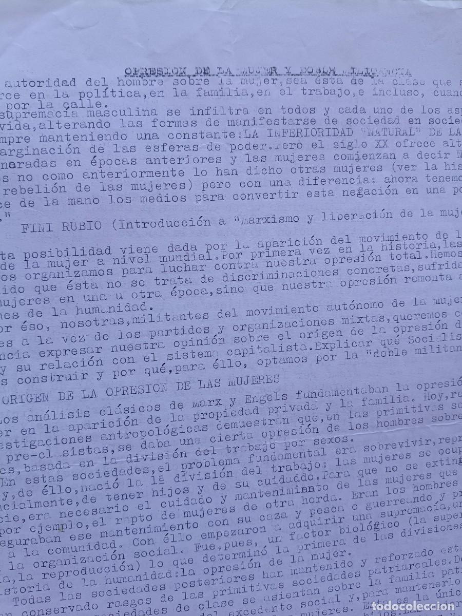 Sammeln von Zeitschriften und Zeitungen: OPRESI&Oacute;N DE LA MUJER Y DOBLE MILITANCIA. DOCUMENTO DE 5 P&Aacute;GINAS SIN FIRMA DEFENDIENDO DOBLE MILITAN