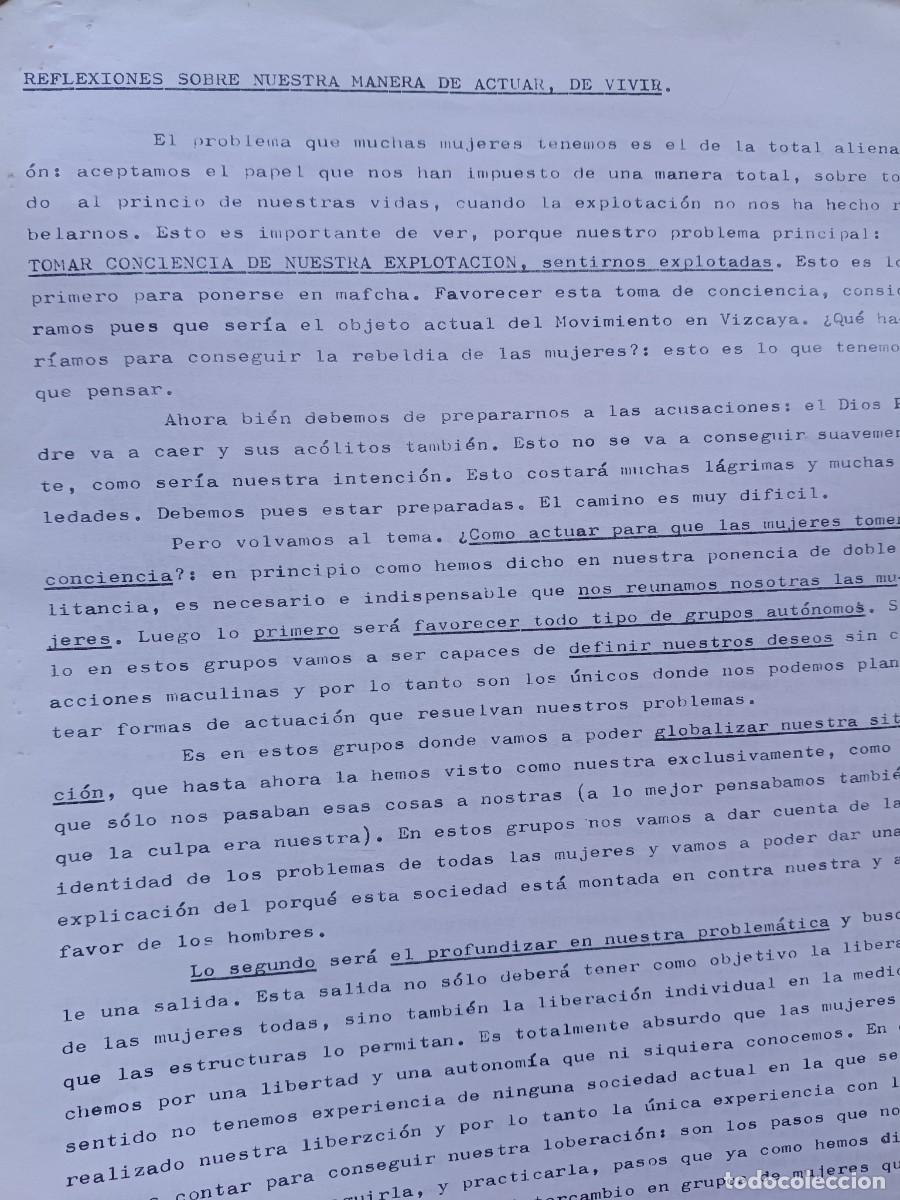 Coleccionismo de revistas y peri&oacute;dicos: REFLEXIONES SOBRE NUESTRA MANERA DE ACTUAR, DE VIVIR. DOCUMENTO DEL COLECTIVO FEMINISTA LAMBROA 1977