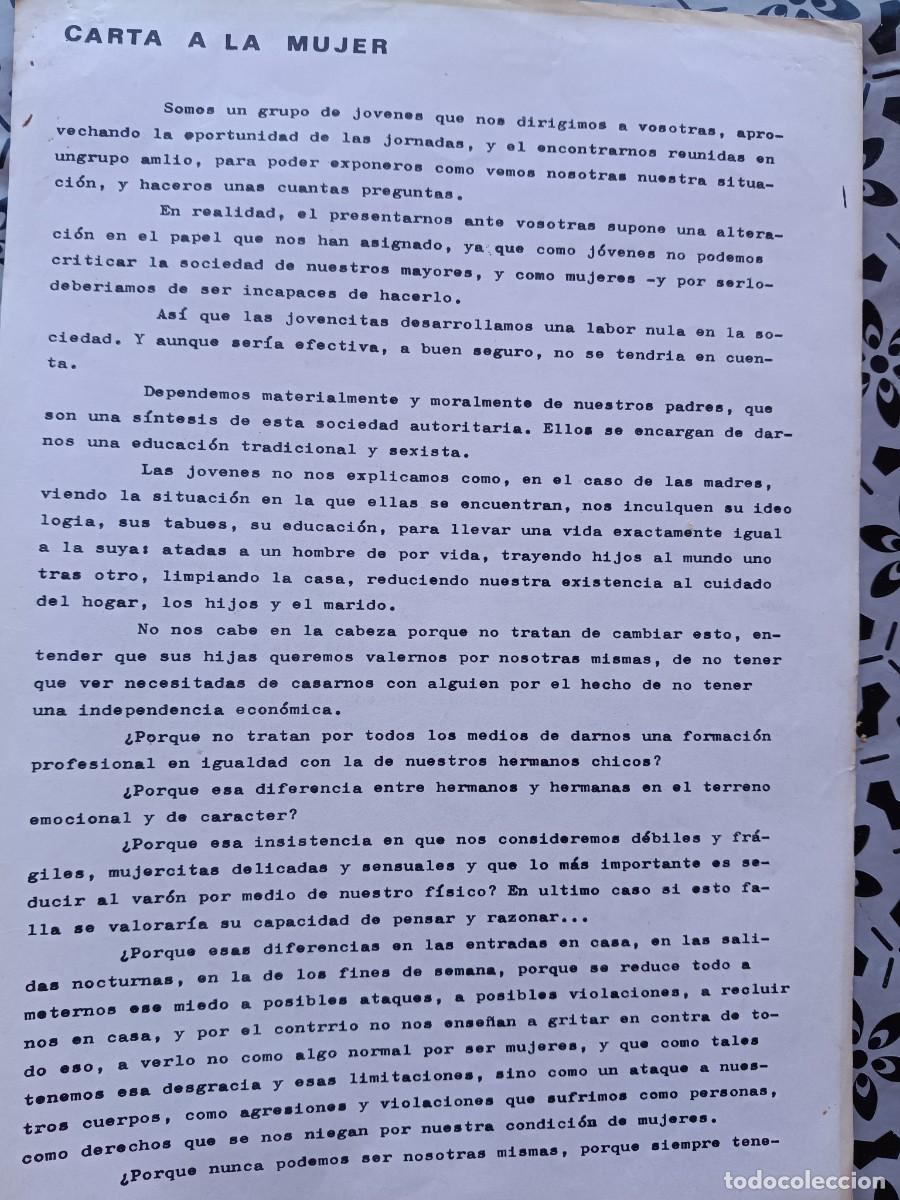 Coleccionismo de revistas y peri&oacute;dicos: CARTA PRESENTADA EN LAS I JORNADAS DE LA MUJER DE EUSKADI POR GRUPO DE J&Oacute;VENES SOBRE SU PROBLEMATICA