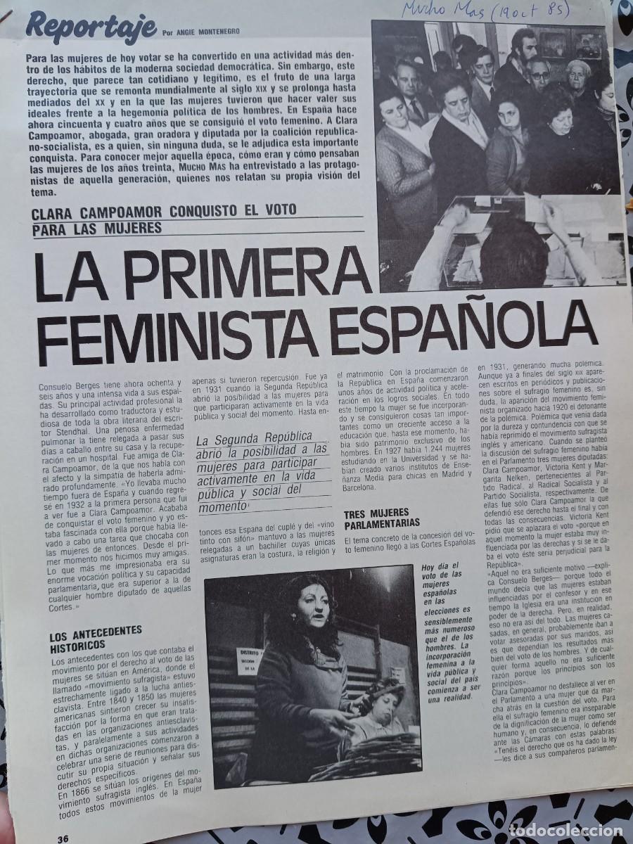 Coleccionismo de revistas y peri&oacute;dicos: CLARA CAMPOAMOR, PRIMERA FEMINISTA ESPA&Ntilde;OLA Y EL DERECHO DE VOTO PARA LAS MUJERES. MUCHO M&Aacute;S, 1985