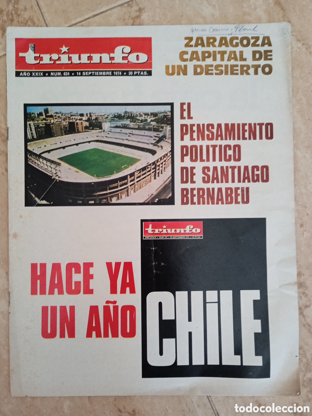 Coleccionismo de revistas y peri&oacute;dicos: Revista Triunfo n&deg;624 Santiago Bernab&eacute;u Borges Chile Raimon Zaragoza