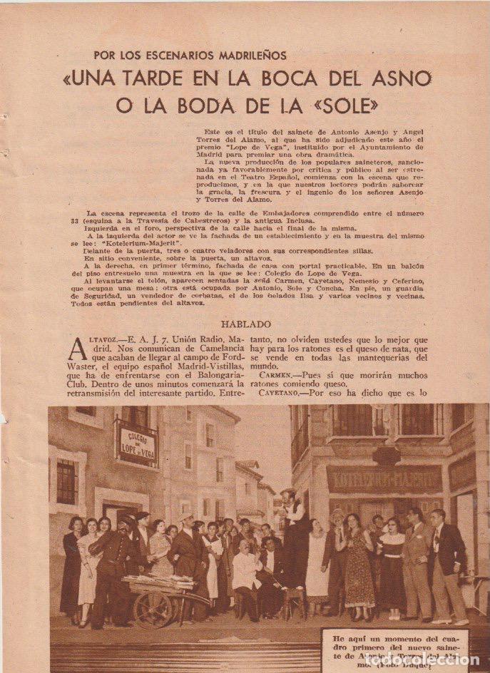 Coleccionismo de revistas y peri&oacute;dicos: Una tarde en la boca del asno o la boda de la Sole / sainete de Antonio Asenjo y &Aacute;ngel Torres 1935