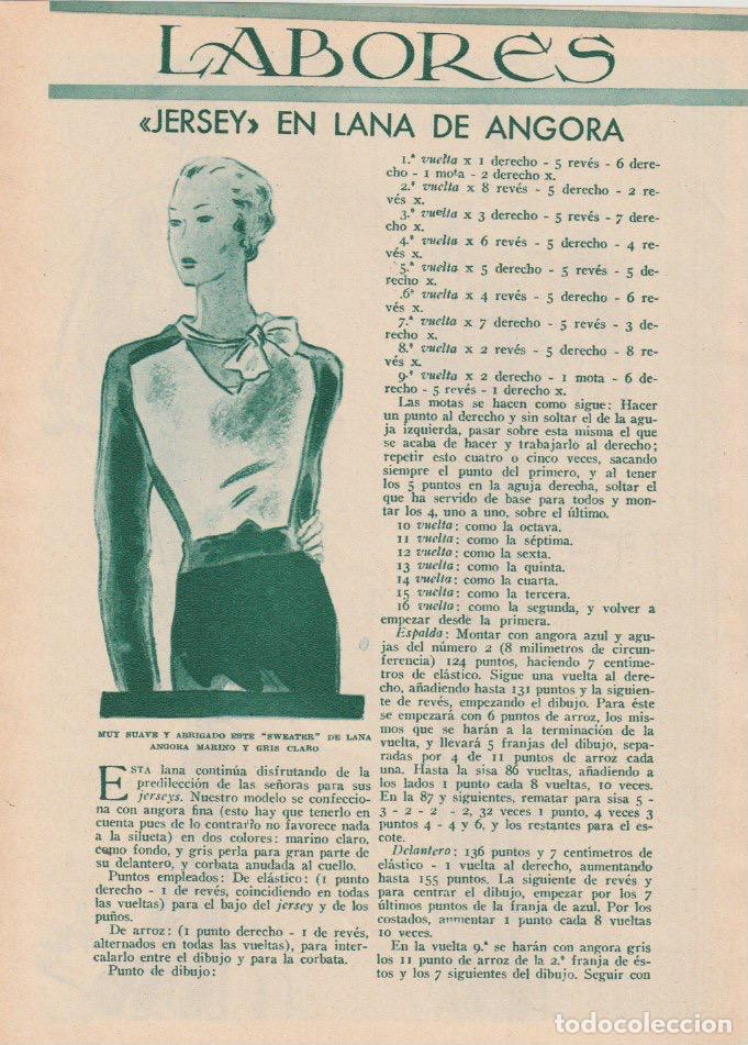 Coleccionismo de revistas y peri&oacute;dicos: * LABORES * Jersey en lana de angora ; novedades de sport - 1935