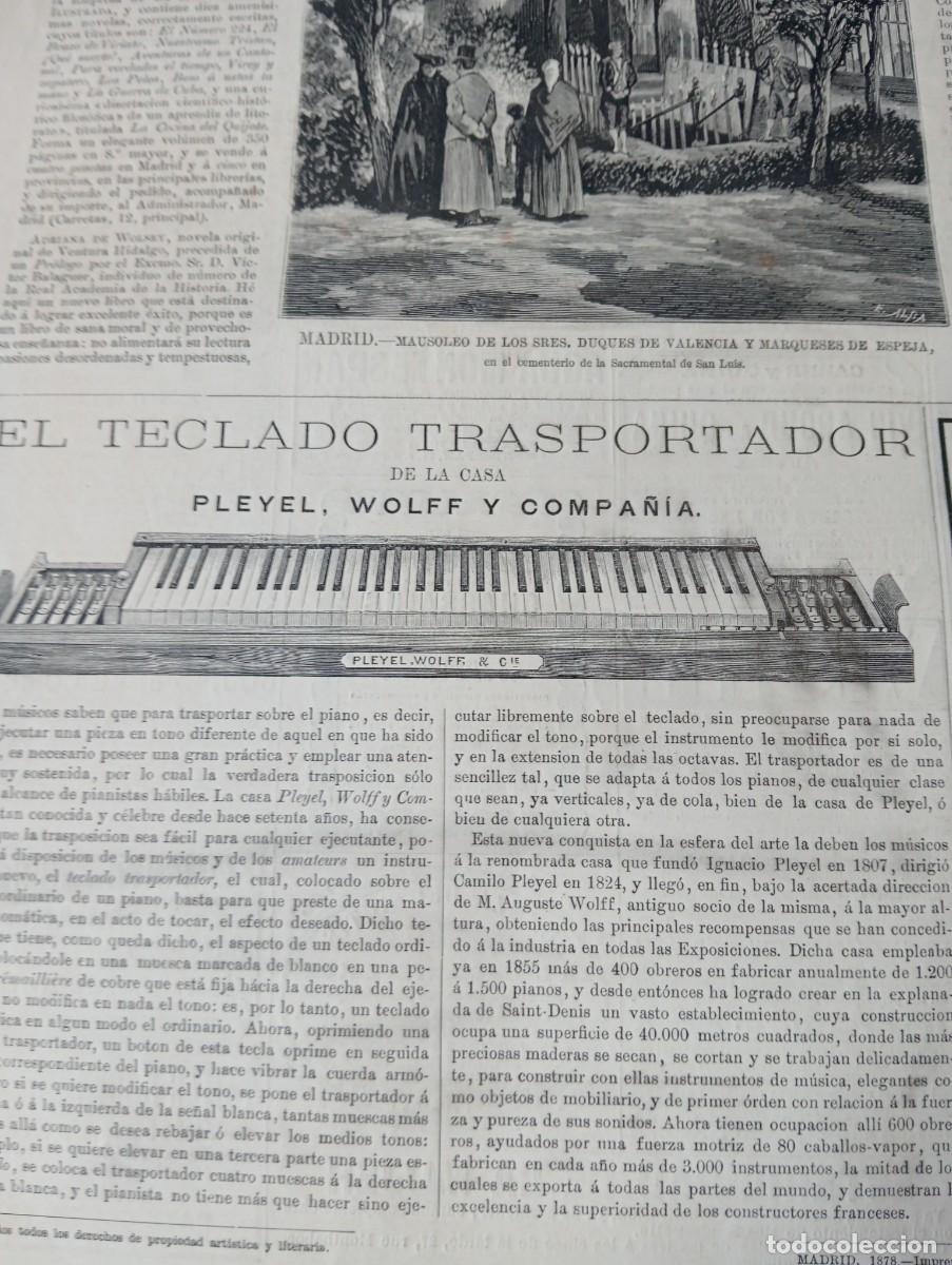 Coleccionismo de revistas y peri&oacute;dicos: REVISTA ENTERA A&Ntilde;O 1878 INVENTO TECLADO TRANSPORTADOR PIANO DUQUES DE VALENCIA MARQUESES DE ESPEJA