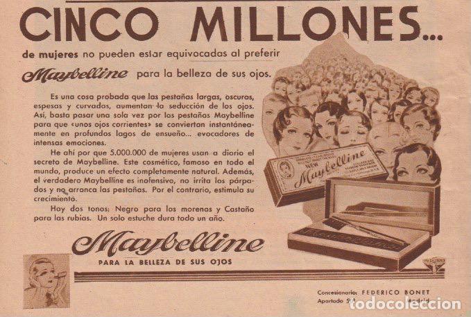 Coleccionismo de revistas y peri&oacute;dicos: Publicidad cosm&eacute;tica: MAYBELLINE - 1935