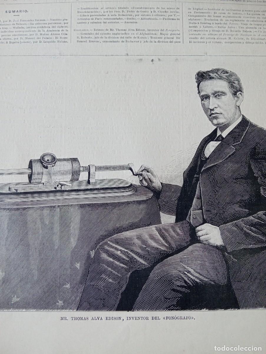Collectionnisme de Revues et Journaux: REVISTA ENTERA A&Ntilde;O 1878 THOMAS EDISON INVENTOR DEL FONOGRAFO EN PORTADA MAS ARTICULO