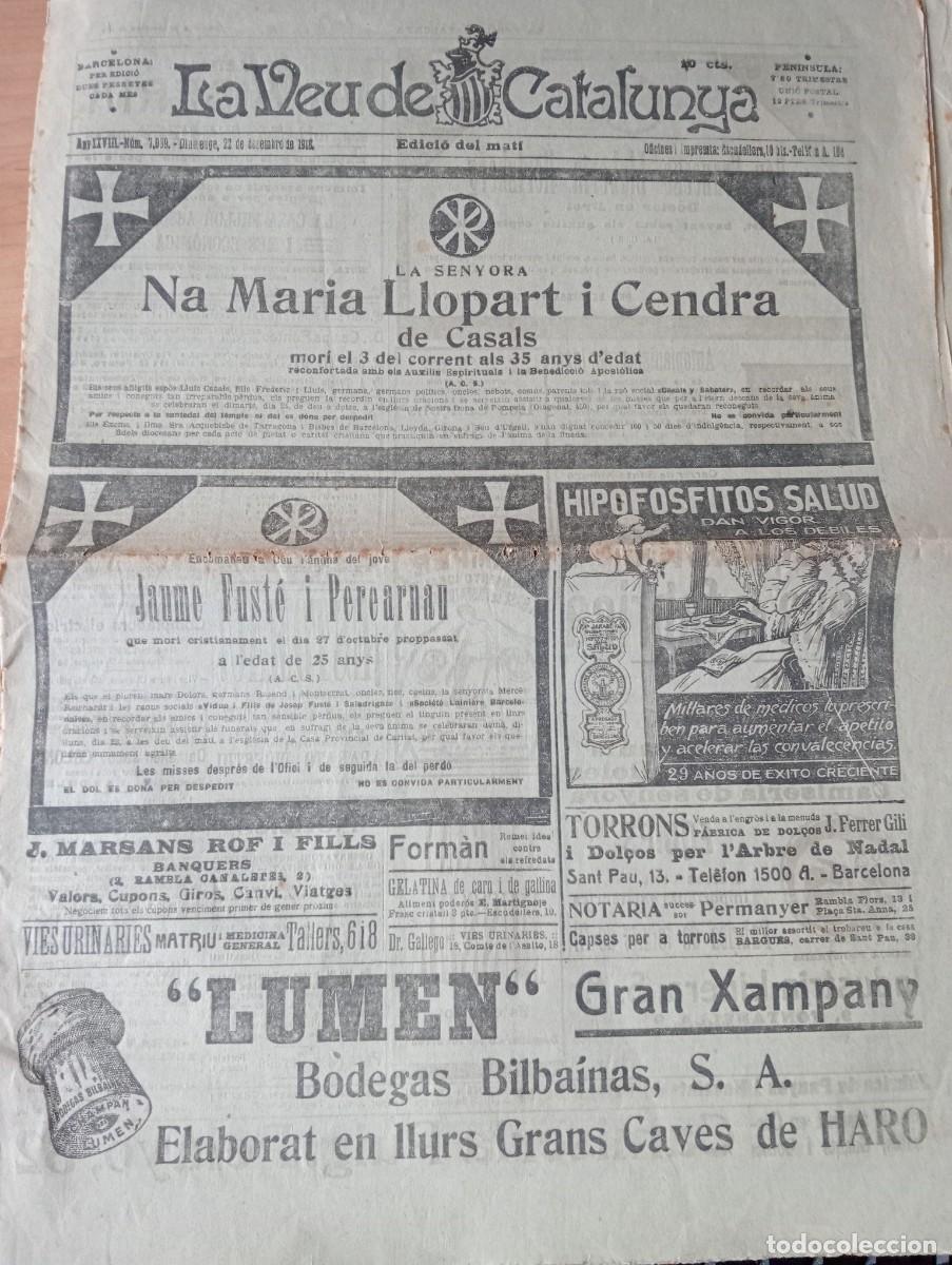 Collection Magazines and Newspapers: PERIODICO ENTERO A&Ntilde;O 1918 CHAMPAN XAMPANY CAVA CHAMPAGNE LUMEN BODEGAS BILBAINAS HARO EN CATALAN