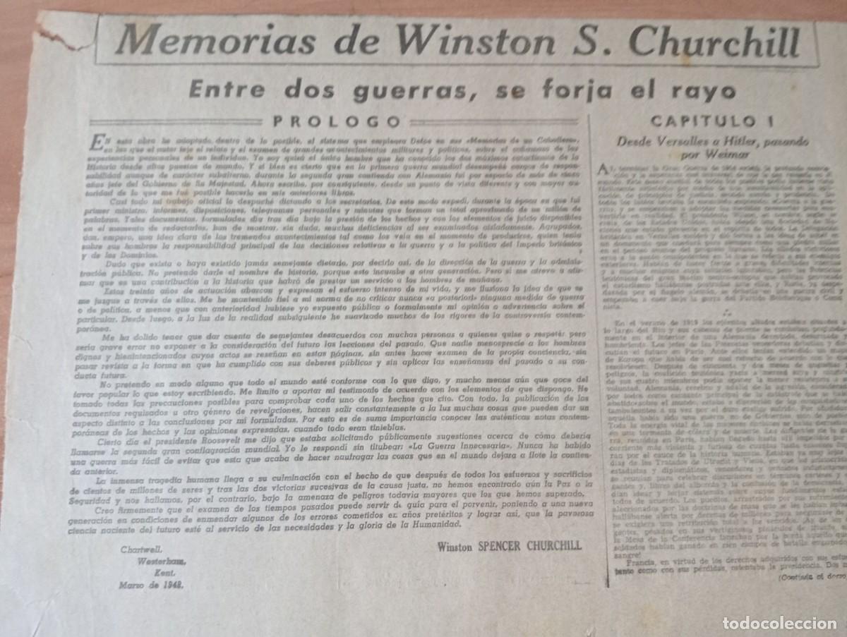 Coleccionismo de revistas y peri&oacute;dicos: RECORTE DE PRENSA A&Ntilde;O 1948 4 RECORTES DE LAS MEMORIAS DE WINSTON S. CHURCHILL