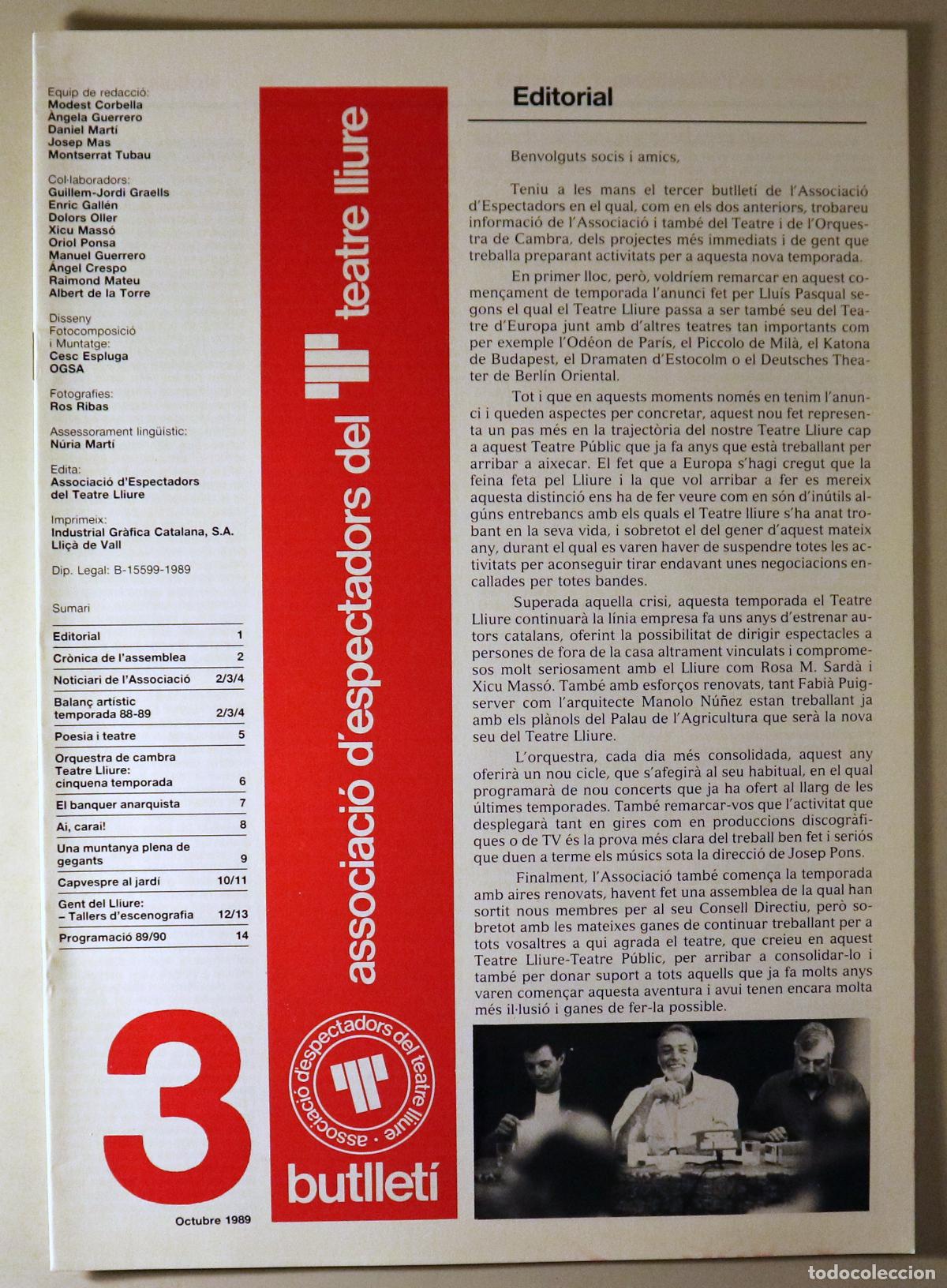 Collection Magazines and Newspapers: (Graells, Guillem-Jordi - Gall&eacute;n, Enric etc) - BUTLLET&Iacute; DE L'ASSOCIACI&Oacute; D'ESPECTADORS DEL TEATRE LLI