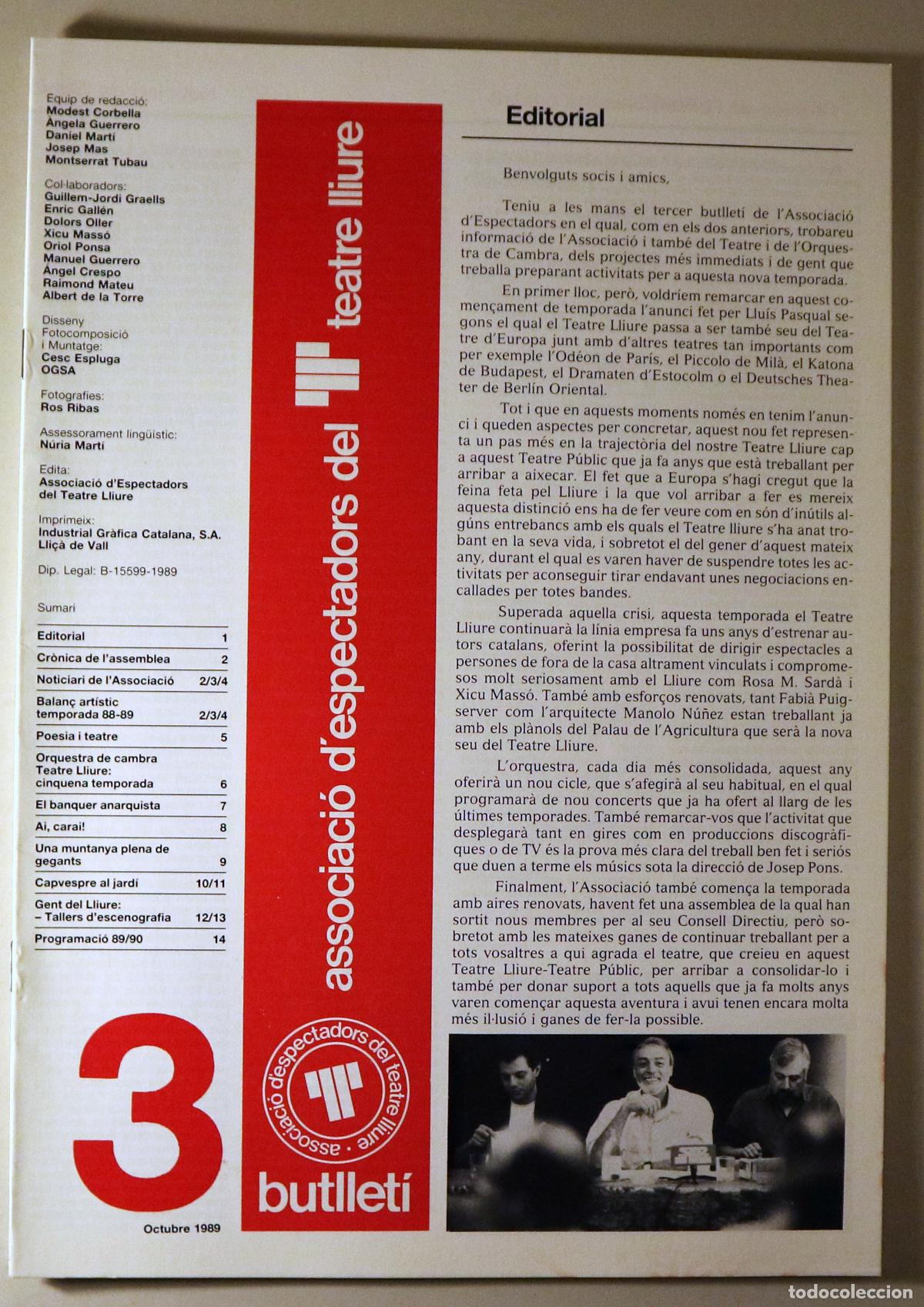 Collection Magazines and Newspapers: (Graells, Guillem-Jordi - Gall&eacute;n, Enric etc) - BUTLLET&Iacute; DE L'ASSOCIACI&Oacute; D'ESPECTADORS DEL TEATRE LLI