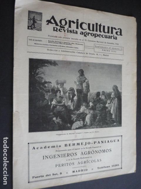 Coleccionismo de revistas y peri&oacute;dicos: AGRICULTURA REVISTA AGROPECUARIA N&ordm; 37 SUPLEMENTO ENERO 1932