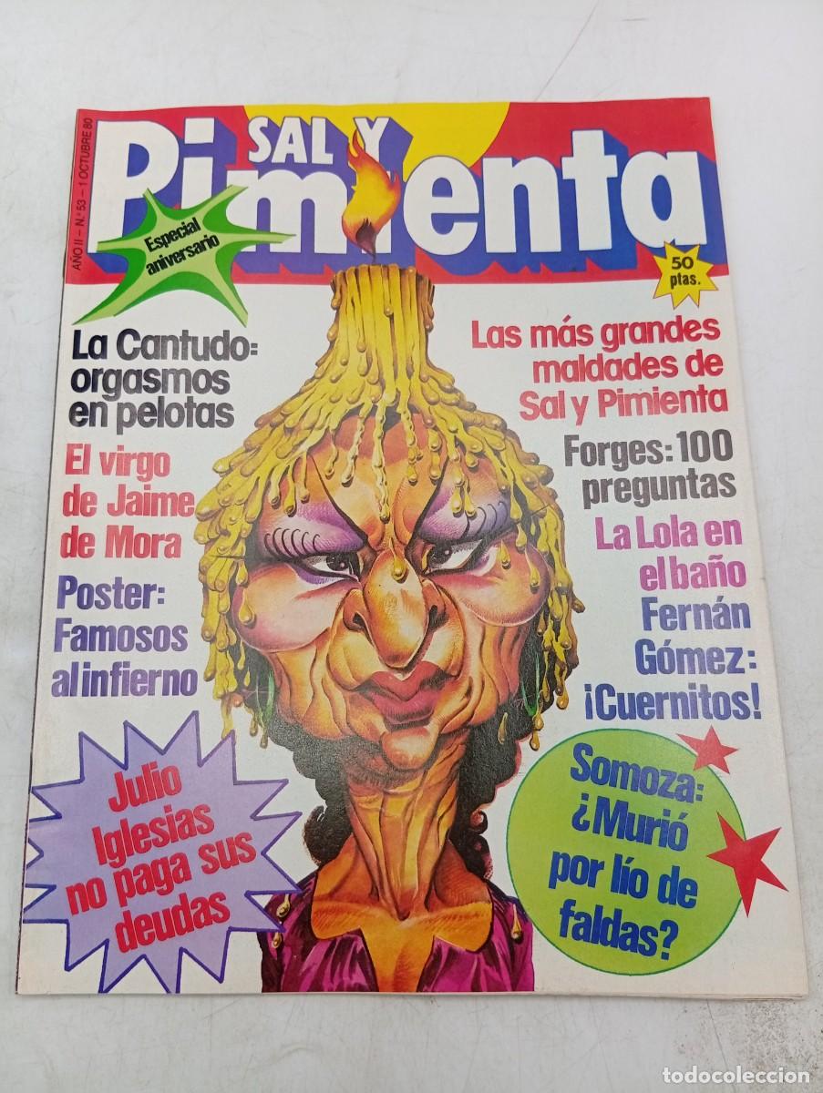 Collectionnisme de Revues et Journaux: REVISTA SAL Y PIMIENTA. N&ordm; 53. A&Ntilde;O 1980. JULIO IGLESIAS NO PAGA SUS DEUDAS. AMOR ENTRE CHA.... LEER.