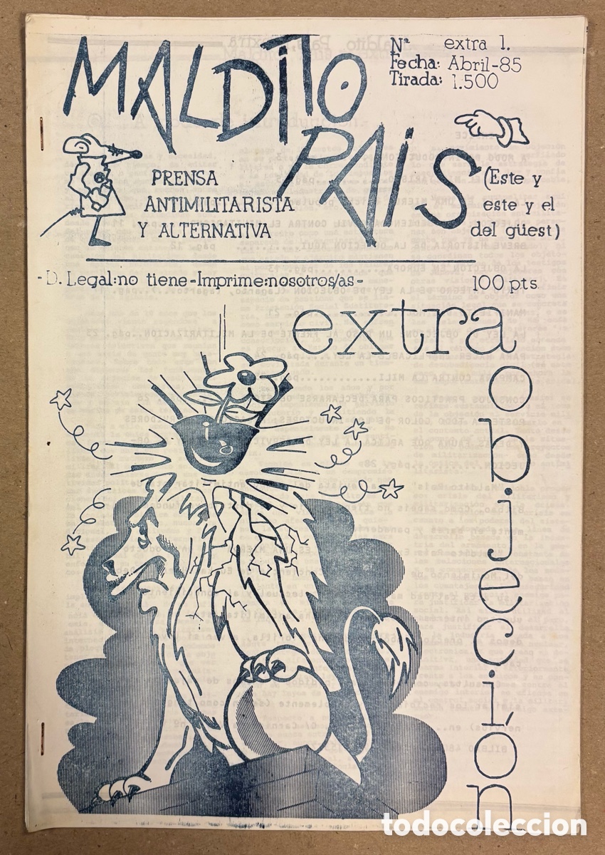 Collectionnisme de Revues et Journaux: MALDITO PA&Iacute;S N&deg; EXTRA 1 (BILBAO 1985). HIST&Oacute;RICO FANZINE ORIGINAL ANTIMILITARISTA Y ALTERNATIVA