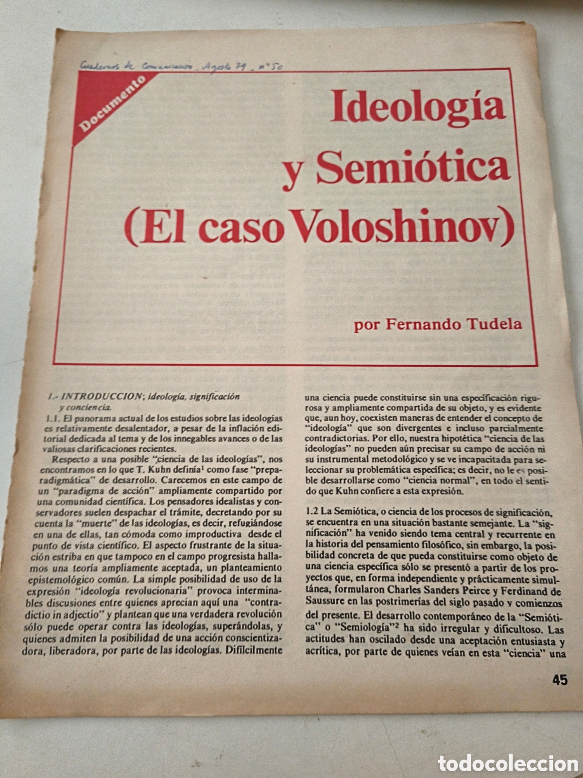 Collezionismo di Riviste e Giornali: Ideolog&iacute;a y semi&oacute;tica. El caso Voloshinov.