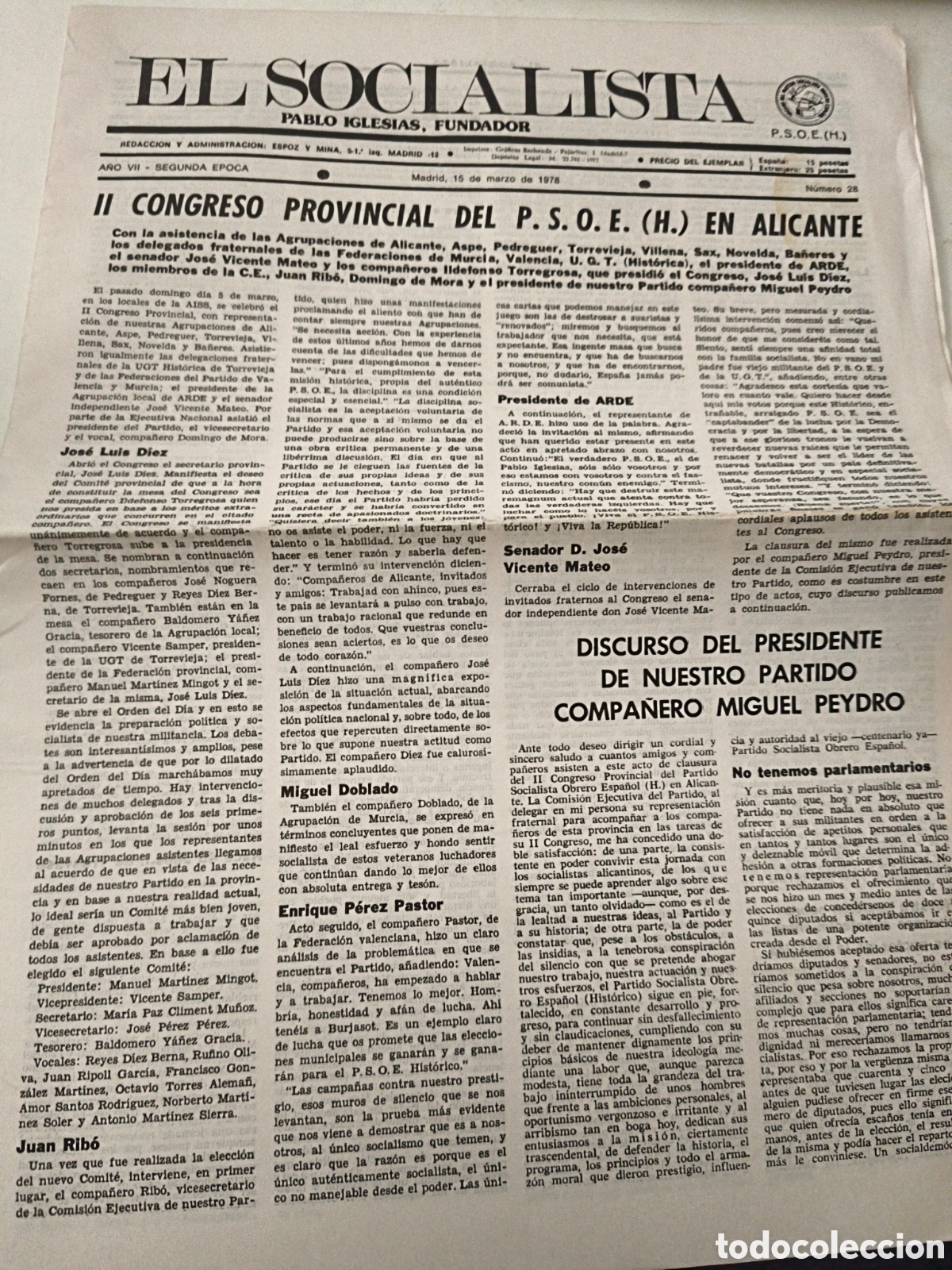 Collezionismo di Riviste e Giornali: Peri&oacute;dico El Socialista. N&uacute;mero 28. 1978.