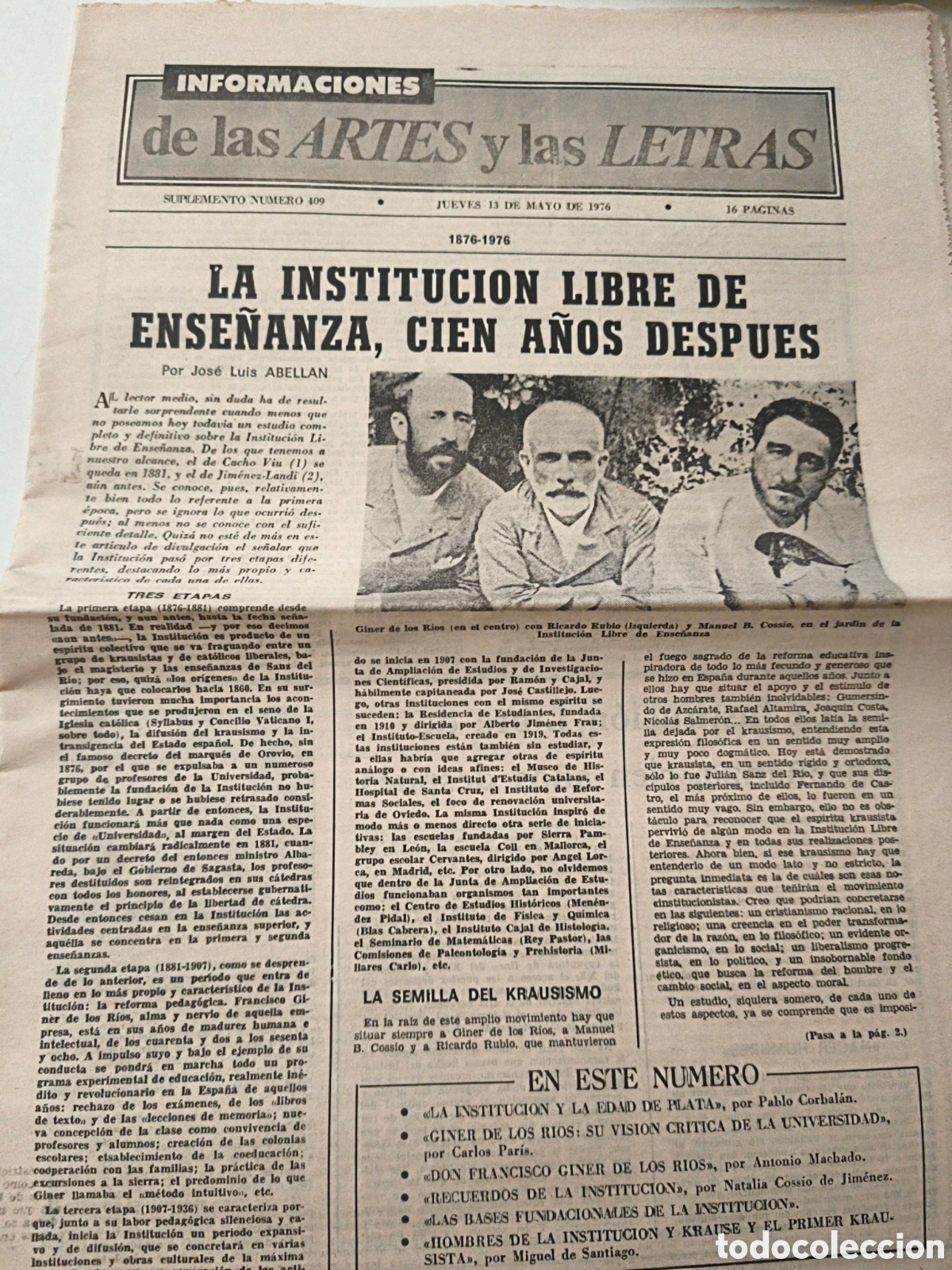 Sammeln von Zeitschriften und Zeitungen: Peri&oacute;dico Informaciones de las artes y las letras. 1976