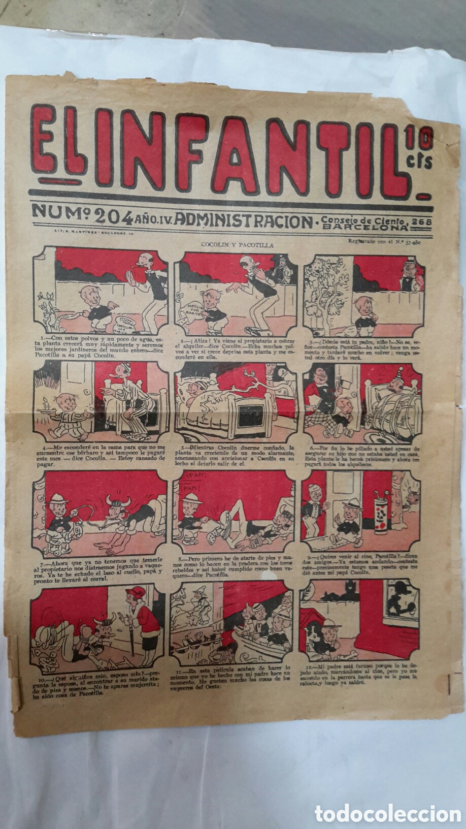 Coleccionismo de revistas y peri&oacute;dicos: El Infantil No. 204, A&ntilde;o. IV. Cocolin y Pacotilla.