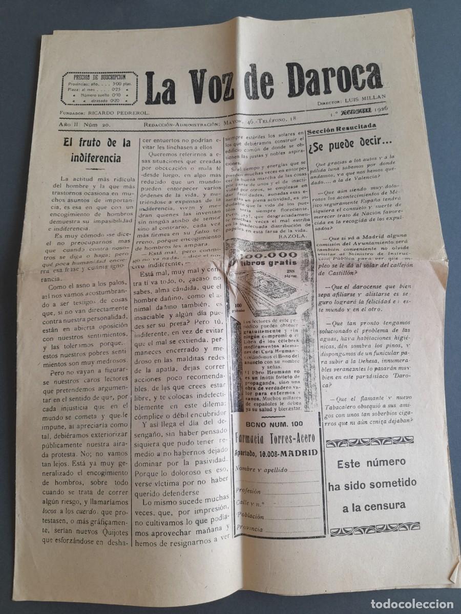 Coleccionismo de revistas y peri&oacute;dicos: Prensa: la voz de daroca , 1926, a&ntilde;o II, num 20