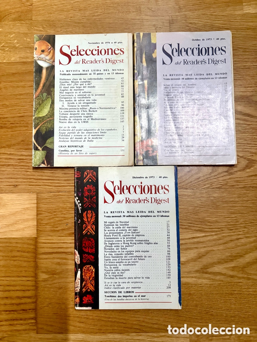 Coleccionismo de revistas y peri&oacute;dicos: Lote de 3 revistas vintage Selecciones del Reader's Digest (A&ntilde;os 1973 y 1976).
