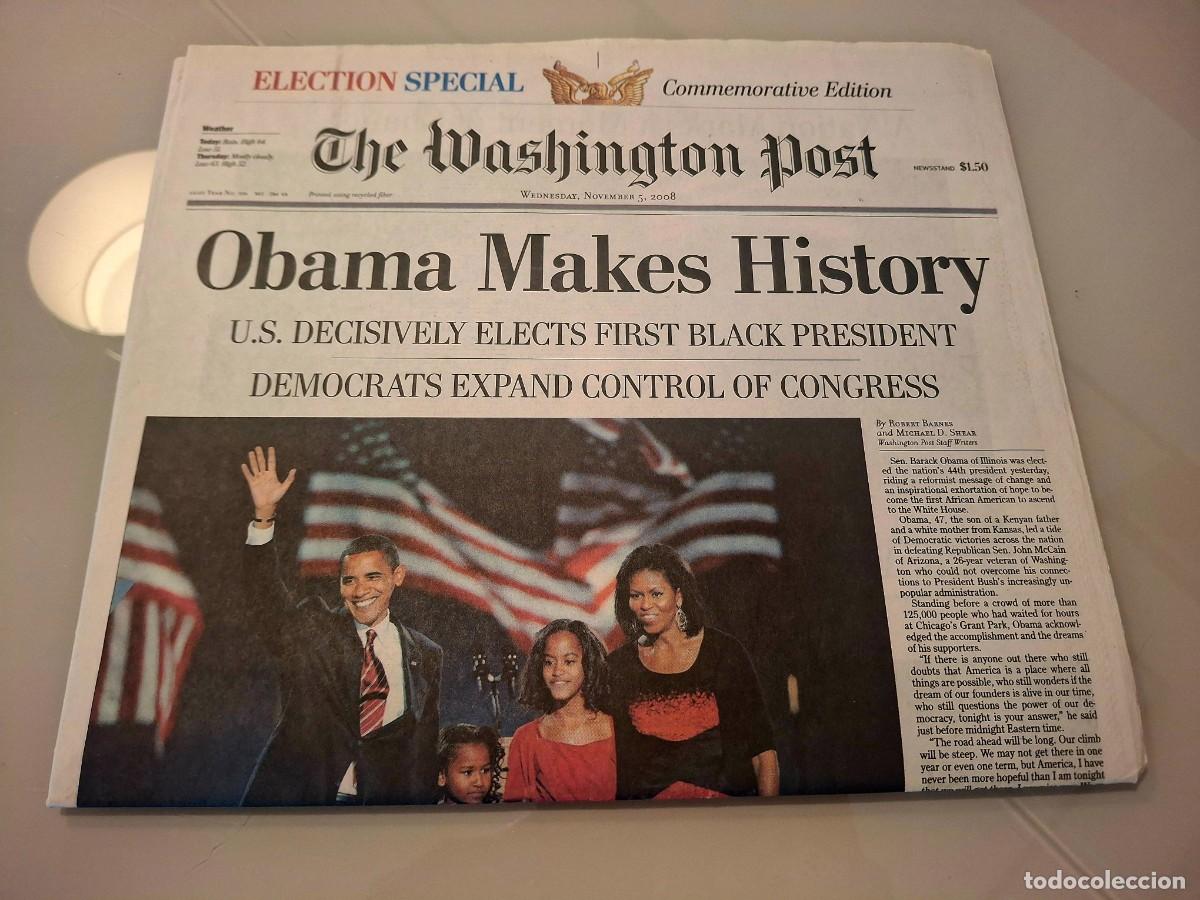 Coleccionismo de revistas y peri&oacute;dicos: Barak Obama elegido presidente estados unidos 2008 periodico the washington post