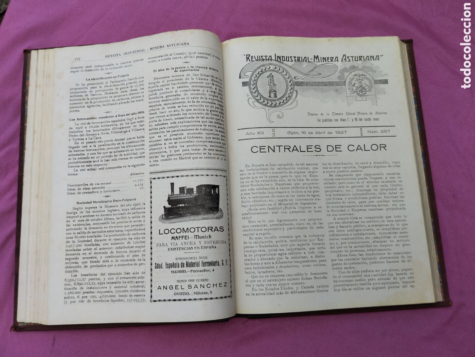 Coleccionismo de revistas y peri&oacute;dicos: REVISTA INDUSTRIAL MINERA ASTURIANA 24 NUMEROS EN UN TOMO 1927 . L112 7