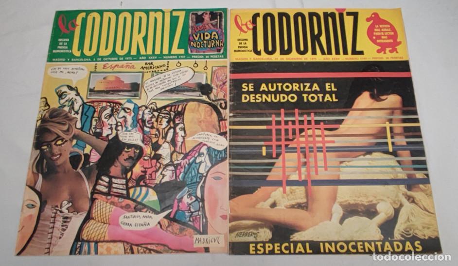 Coleccionismo de revistas y peri&oacute;dicos: LOTE DE 2 REVISTAS LA CODORNIZ ,SE AUTORIZA EL DESNUDO TOTAL, 28 DICIEMBRE 1975 ESPECIAL INOCENTADAS