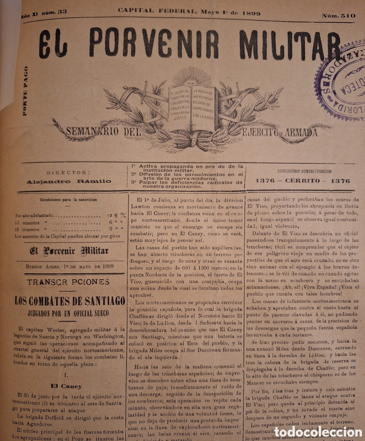 Coleccionismo de revistas y peri&oacute;dicos: REVISTA DE 1899 LOS COMBATES DE SANTIAGO JUZGADOS POR EL CAPITAN SUECO WESTER