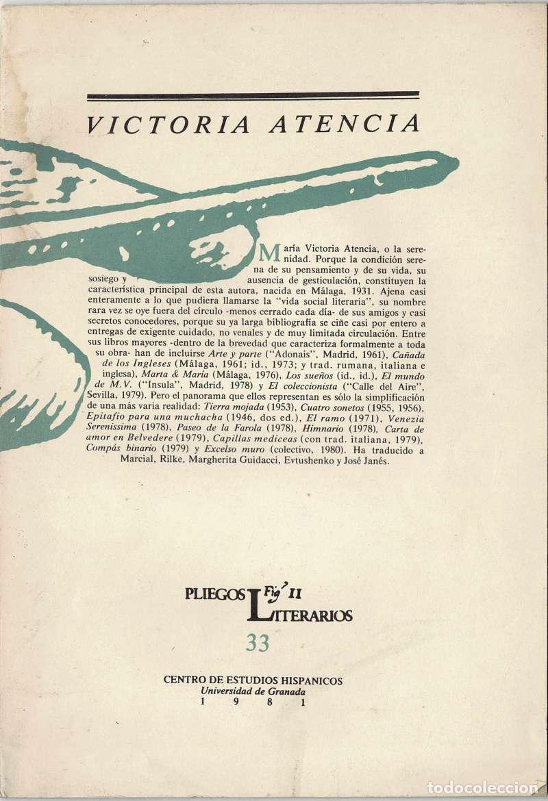 Coleccionismo de revistas y peri&oacute;dicos: Pliegos Literarios 33. Victoria Atencia. 1981 (dedicado)