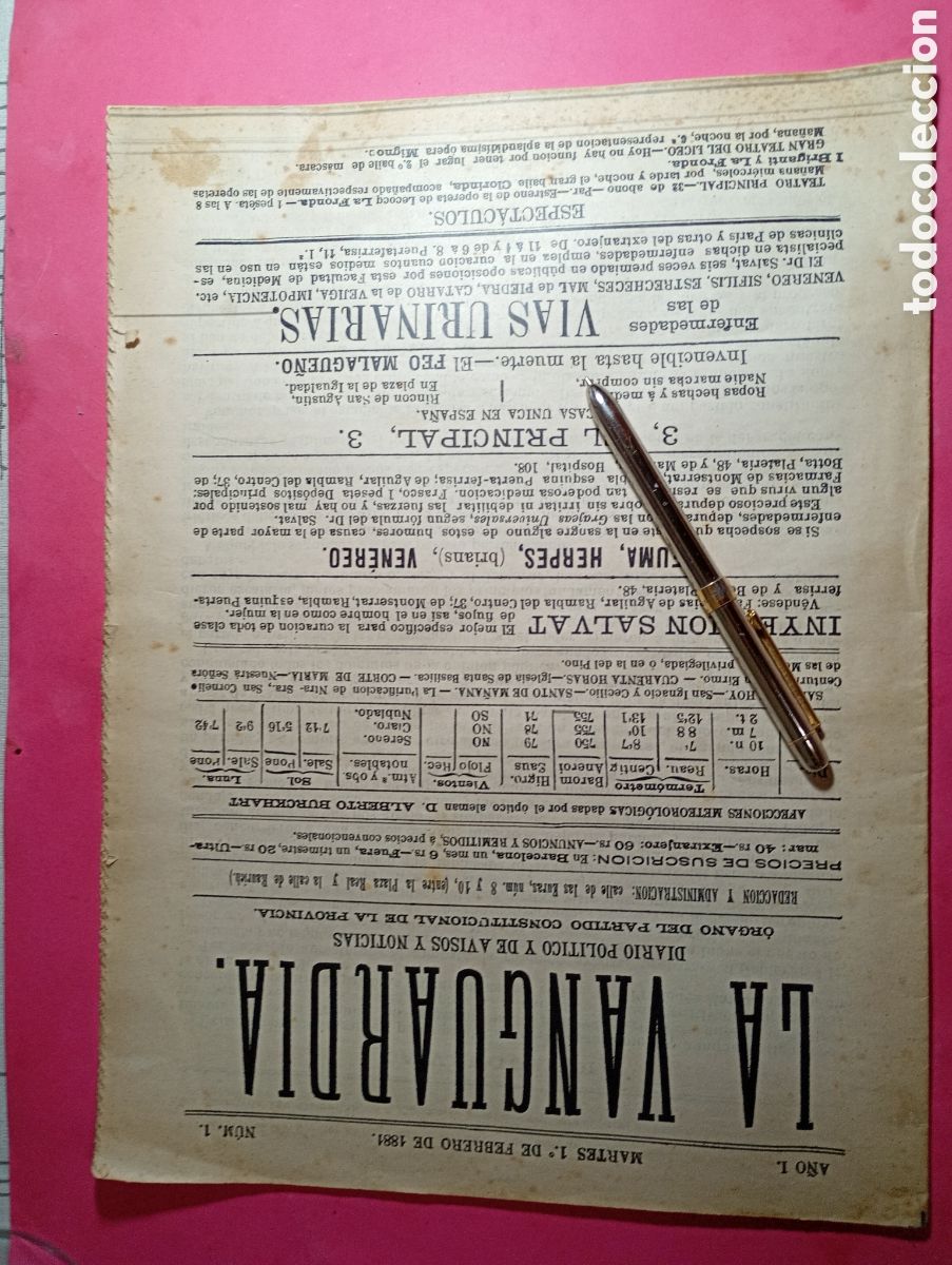 Coleccionismo de revistas y peri&oacute;dicos: LA VANGUARDIA FACSIMIL 1881 N&ordm; 1 EJEMPLAR ORIGINAL MUY BUEN ESTADO PIEZA DIFICIL Y RARA A LA VENTA
