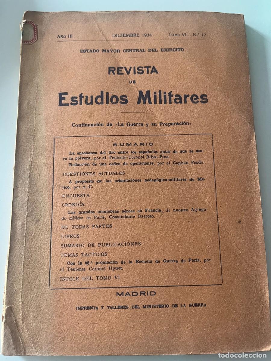 Coleccionismo de revistas y peri&oacute;dicos: Revista de Estudios Militares 1934 A&ntilde;o III Tomo VI n&ordm; 12