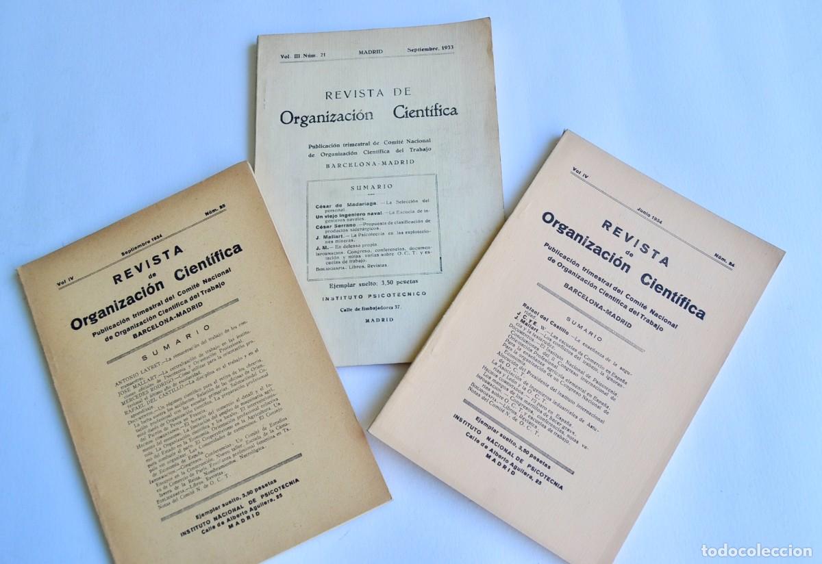 Coleccionismo de revistas y peri&oacute;dicos: Lote de 3 n&ordm;s de la &rdquo;Revista de Organizaci&oacute;n Cient&iacute;fica&rdquo;. Instituto Psicot&eacute;cnico. Madrid, 1933-1934.