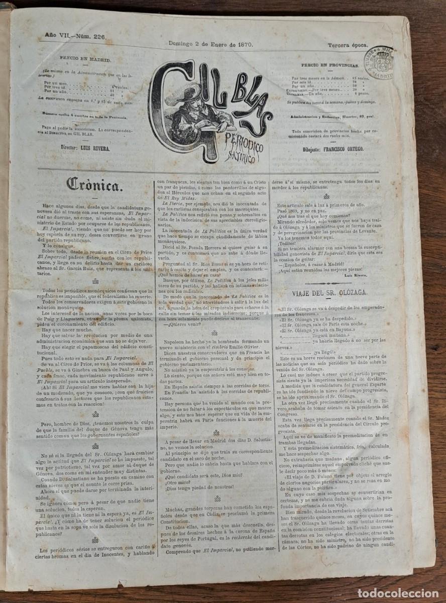 Coleccionismo de revistas y peri&oacute;dicos: Gil Blas Peri&oacute;dico sat&iacute;rico madrile&ntilde;o, a&ntilde;o 1870&ndash;1871, del 226 al 357