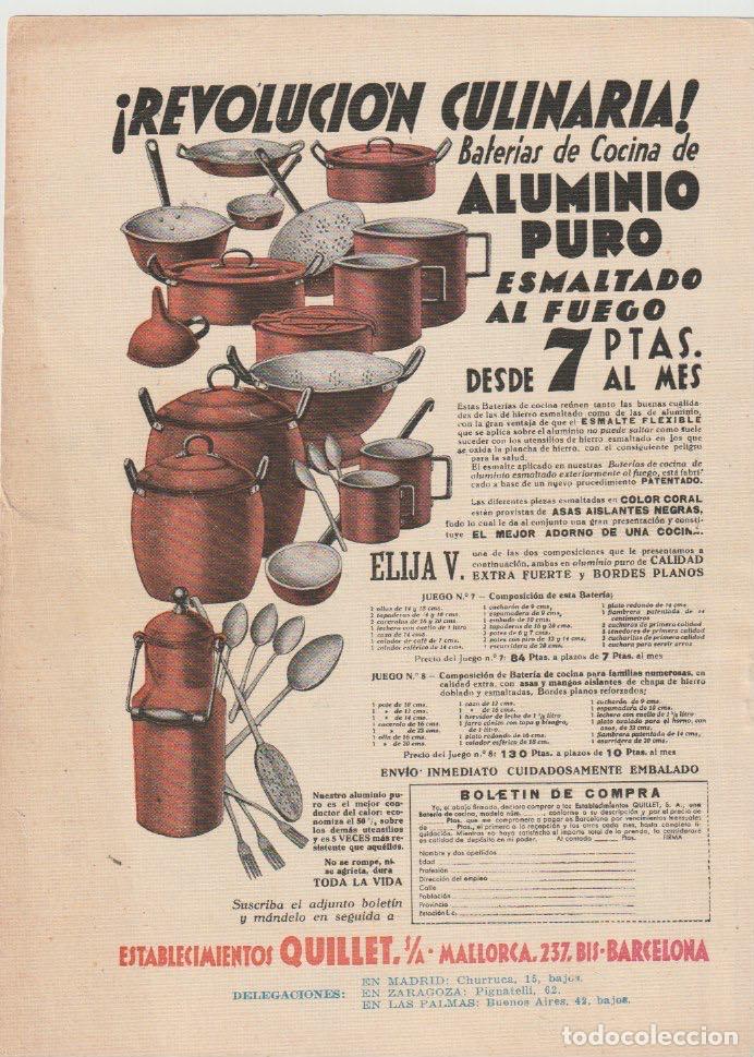 Coleccionismo de revistas y peri&oacute;dicos: Bater&iacute;as de cocina de aluminio puro de Establecimientos Quillet - 1932