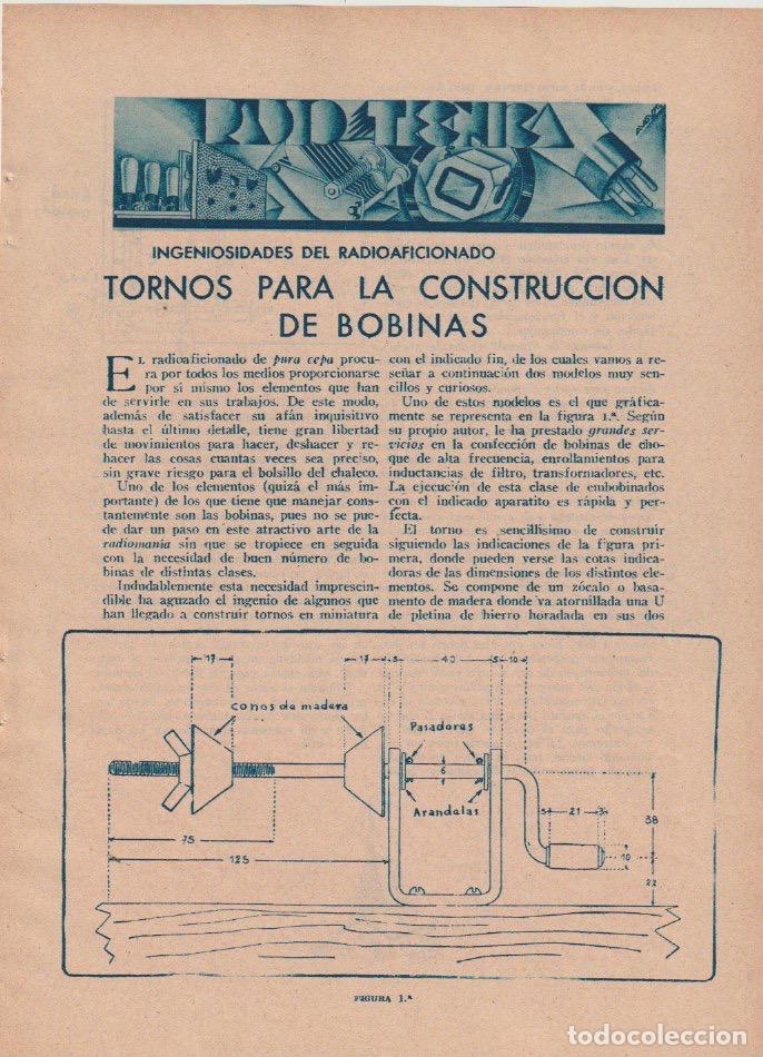 Coleccionismo de revistas y peri&oacute;dicos: * RADIO * Tornos para la construcci&oacute;n de bobinas -1935
