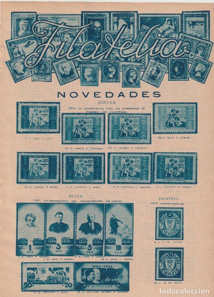 Coleccionismo de revistas y peri&oacute;dicos: FILATELIA * Novedades de Espa&ntilde;a, la bolsa del sello -1935